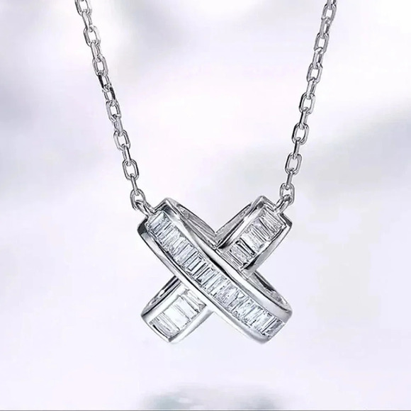 🎀 X Shape Link Chain Factory Price Zircon Delicate Fashion Necklace, EVGG1098 - Picture 1 of 3